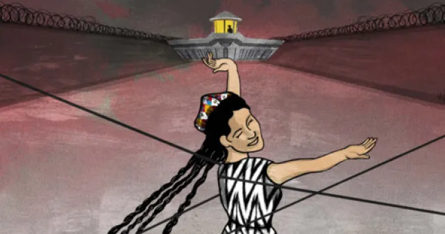 Illustration d'une femme dansant dans une prison